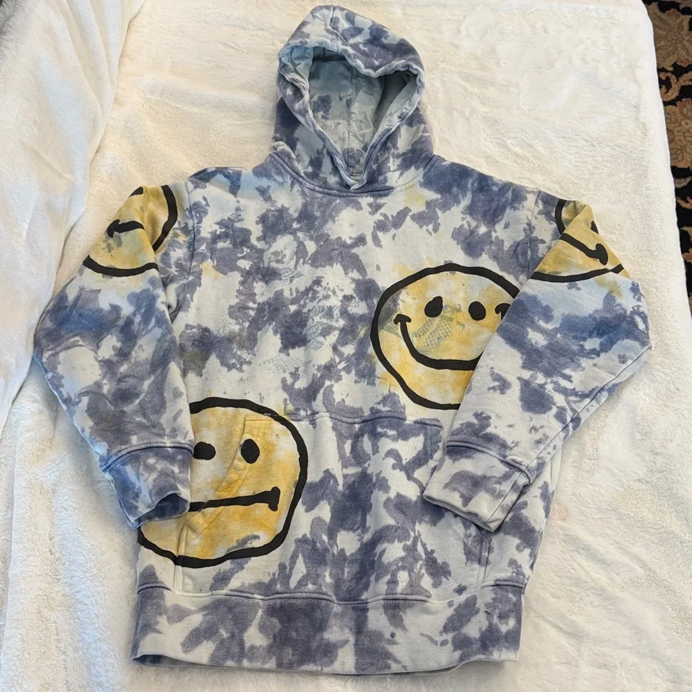 MARKET Smiley Sun Dye Blue white yellow Hoodie- size M - Picture 12 of 13